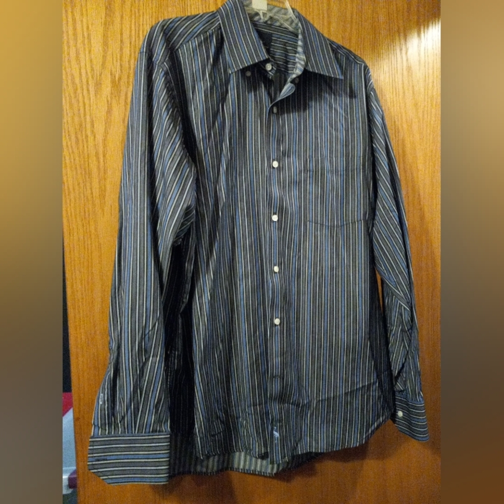 Tailorbyrd Collection Mens Shirt XL Blue Striped Long Sleeve Cotton Button Up